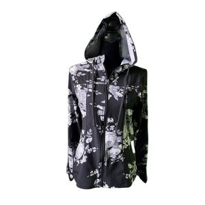 Albion Fit Women’s Black Floral Antigua Full Zip Hooded Light Jacket Small